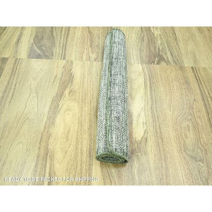 Modern and Contemporary Wool Hand Knotted Rug Green 2.7x8.0 -O076251