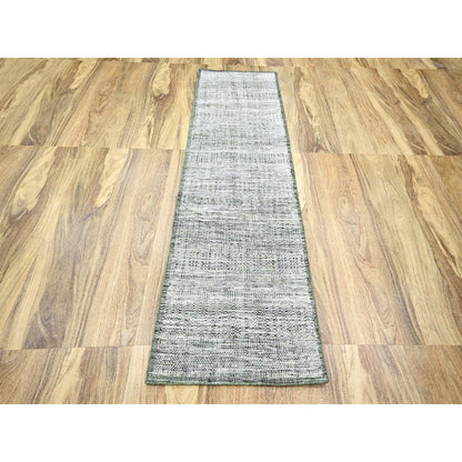 Modern and Contemporary Wool Hand Knotted Rug Green 2.6x8.0 -O076252