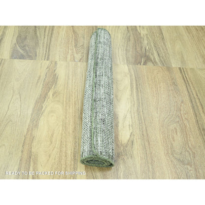 Modern and Contemporary Wool Hand Knotted Rug Green 2.6x8.0 -O076252