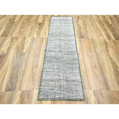 Modern and Contemporary Wool Hand Knotted Rug Green 2.3x7.11 -O076253