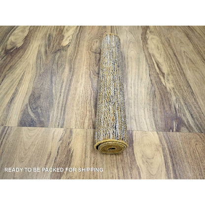 Modern and Contemporary Wool Hand Knotted Rug Yellow 2.8x8.2 -O076275