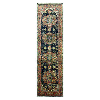 Heriz Wool Hand Knotted Rug Blue 2.7x9.11 -O076301