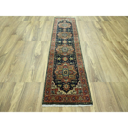 Heriz Wool Hand Knotted Rug Blue 2.7x9.11 -O076301
