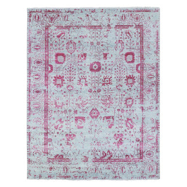 Transitional Wool & Silk Hand Knotted Rug Pink 8.0x10.5 -O076305