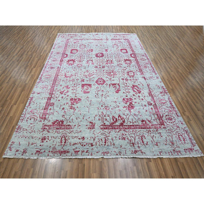 Transitional Wool & Silk Hand Knotted Rug Pink 8.0x10.5 -O076305