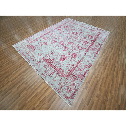 Transitional Wool & Silk Hand Knotted Rug Pink 8.0x10.5 -O076305