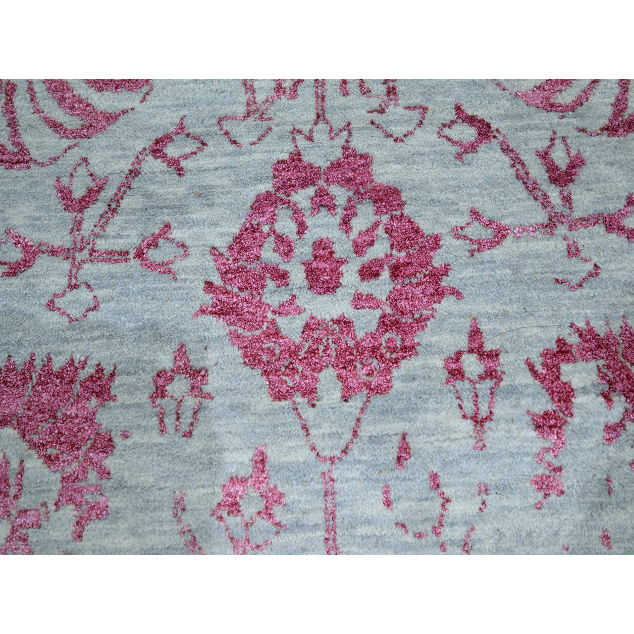 Transitional Wool & Silk Hand Knotted Rug Pink 8.0x10.5 -O076305