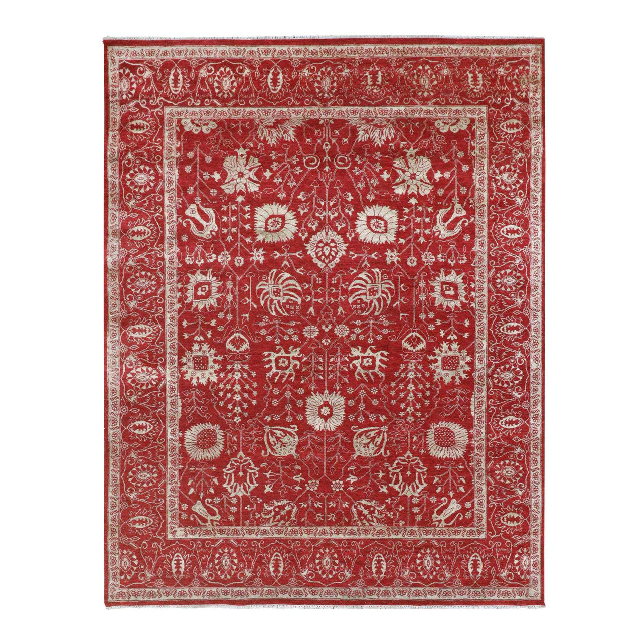 Transitional Wool & Silk Hand Knotted Rug Red 7.9x10.0 -O076306