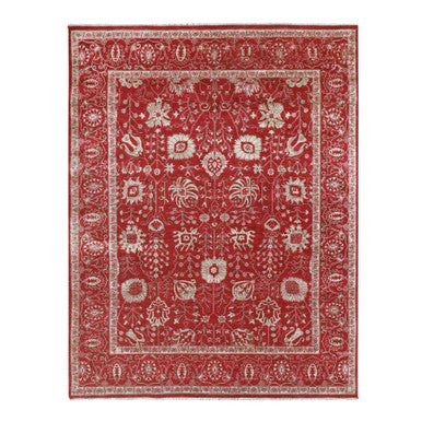 Transitional Wool & Silk Hand Knotted Rug Red 7.9x10.0 -O076306