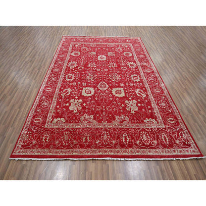 Transitional Wool & Silk Hand Knotted Rug Red 7.9x10.0 -O076306