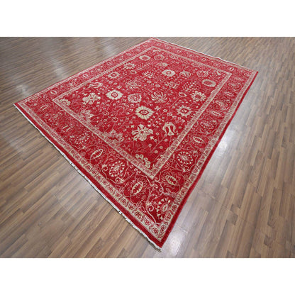 Transitional Wool & Silk Hand Knotted Rug Red 7.9x10.0 -O076306