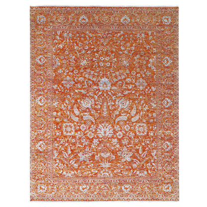 Transitional Wool & Silk Hand Knotted Rug Orange 8.0x10.4 -O076307