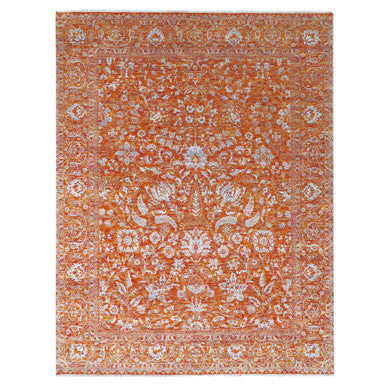 Transitional Wool & Silk Hand Knotted Rug Orange 8.0x10.4 -O076307