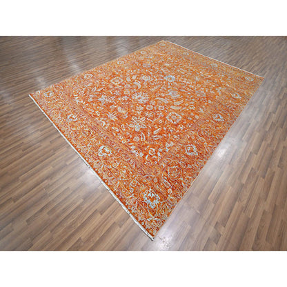 Transitional Wool & Silk Hand Knotted Rug Orange 8.0x10.4 -O076307