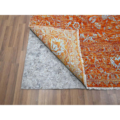 Transitional Wool & Silk Hand Knotted Rug Orange 8.0x10.4 -O076307