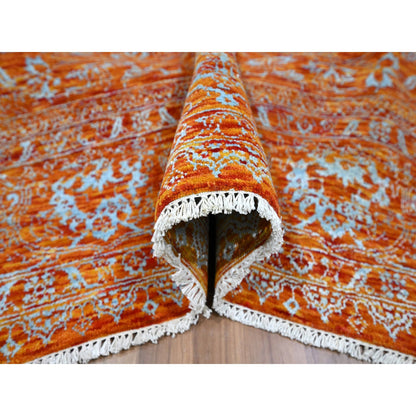 Transitional Wool & Silk Hand Knotted Rug Orange 8.0x10.4 -O076307