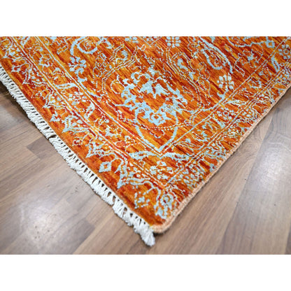 Transitional Wool & Silk Hand Knotted Rug Orange 8.0x10.4 -O076307
