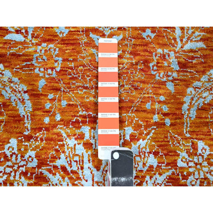 Transitional Wool & Silk Hand Knotted Rug Orange 8.0x10.4 -O076307