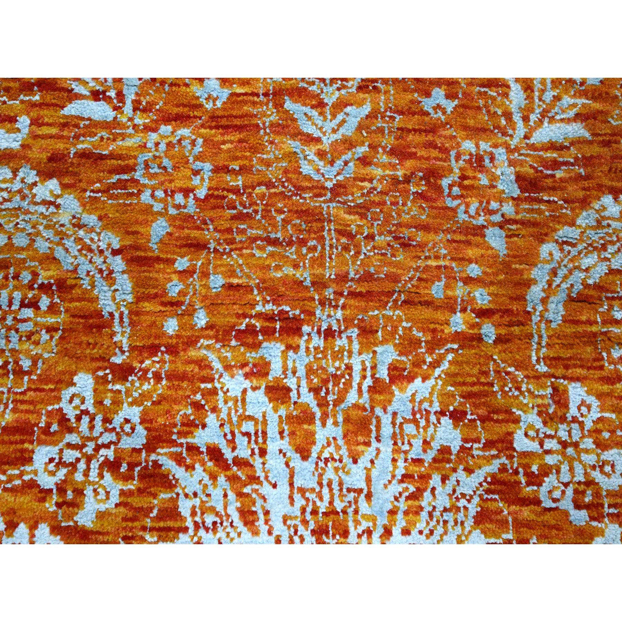 Transitional Wool & Silk Hand Knotted Rug Orange 8.0x10.4 -O076307