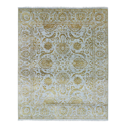 Transitional Wool & Silk Hand Knotted Rug Blue 8.0x9.11 -O076308