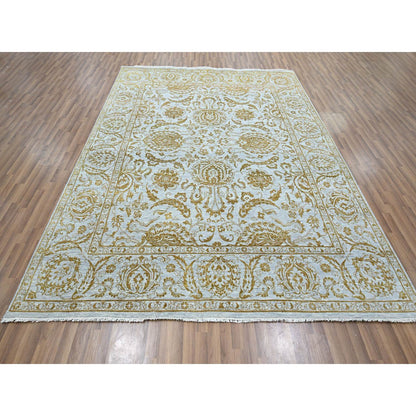 Transitional Wool & Silk Hand Knotted Rug Blue 8.0x9.11 -O076308