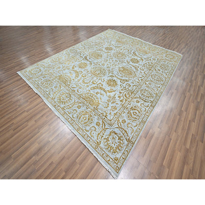 Transitional Wool & Silk Hand Knotted Rug Blue 8.0x9.11 -O076308