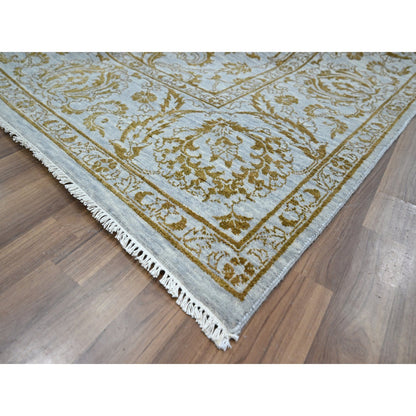 Transitional Wool & Silk Hand Knotted Rug Blue 8.0x9.11 -O076308