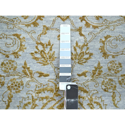 Transitional Wool & Silk Hand Knotted Rug Blue 8.0x9.11 -O076308