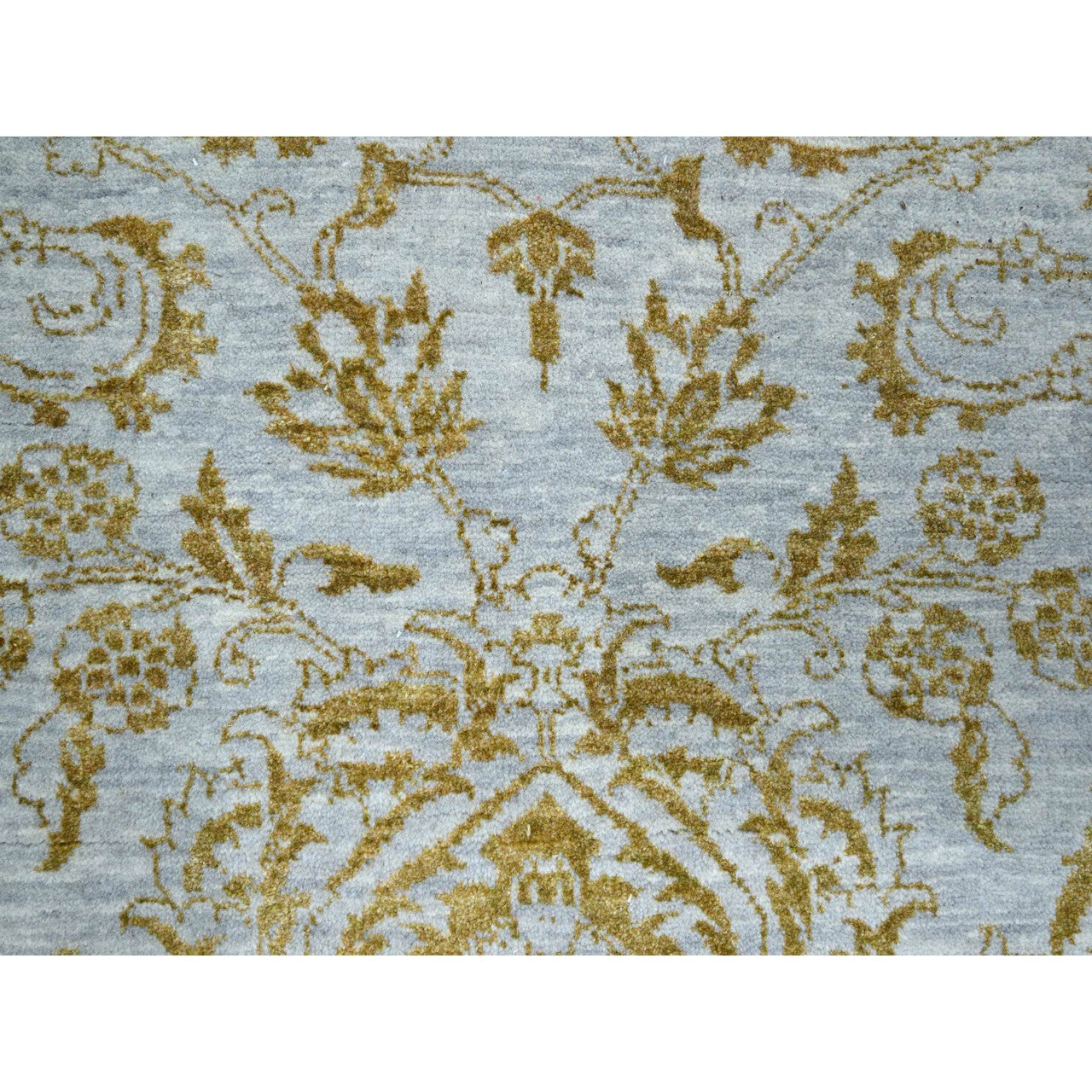 Transitional Wool & Silk Hand Knotted Rug Blue 8.0x9.11 -O076308