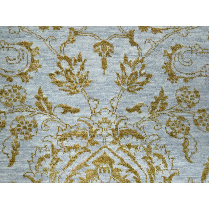 Transitional Wool & Silk Hand Knotted Rug Blue 8.0x9.11 -O076308