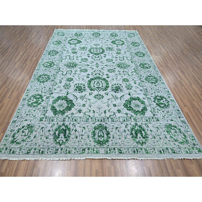Transitional Wool Hand Knotted Rug Green 8.0x10.1 -O076310