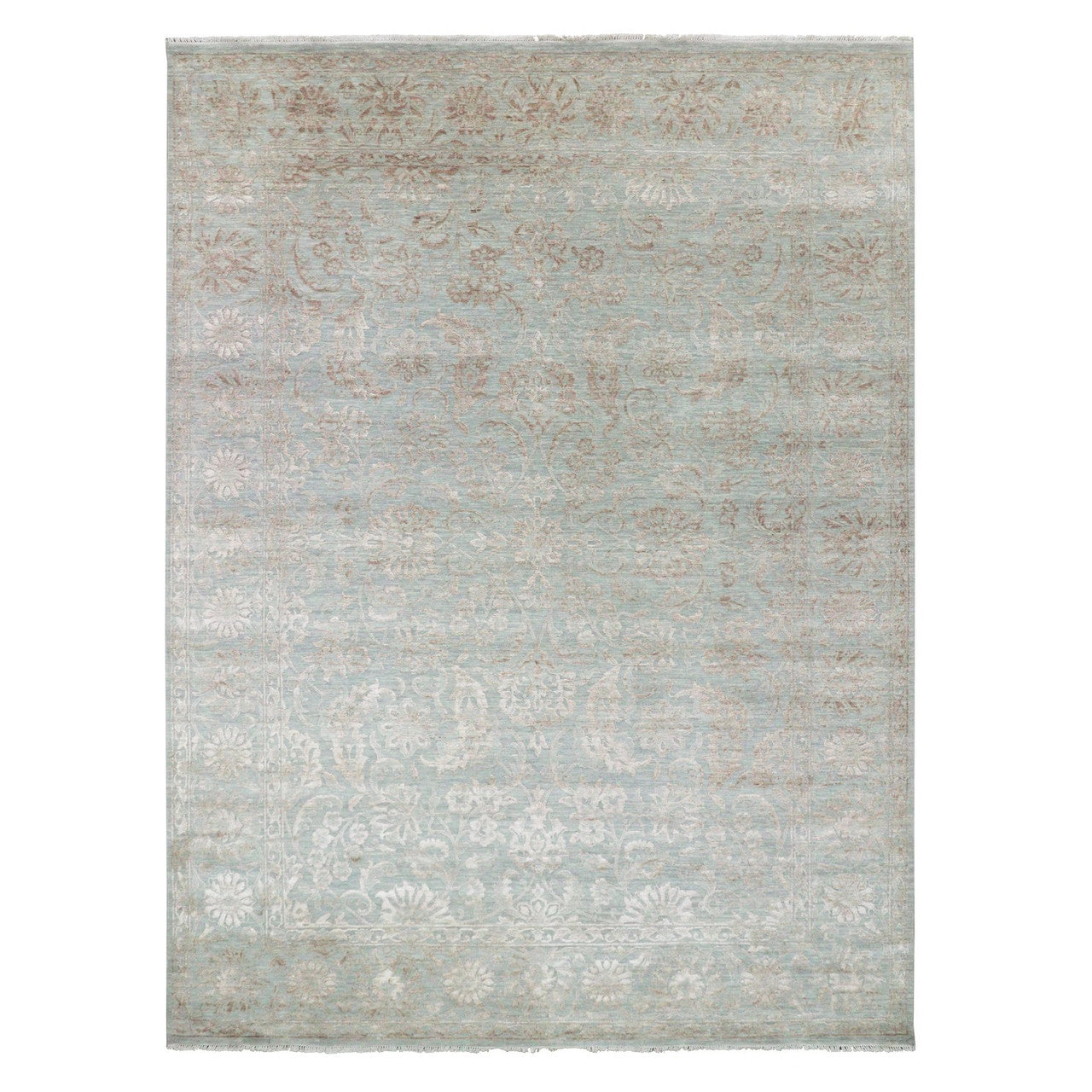 Transitional Wool & Silk Hand Knotted Rug Beige 9.1x12.1 -O076311