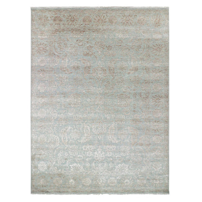 Transitional Wool & Silk Hand Knotted Rug Beige 9.1x12.1 -O076311