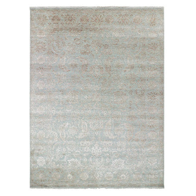 Transitional Wool & Silk Hand Knotted Rug Beige 9.1x12.1 -O076311