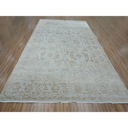 Transitional Wool & Silk Hand Knotted Rug Beige 9.1x12.1 -O076311