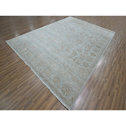 Transitional Wool & Silk Hand Knotted Rug Beige 9.1x12.1 -O076311