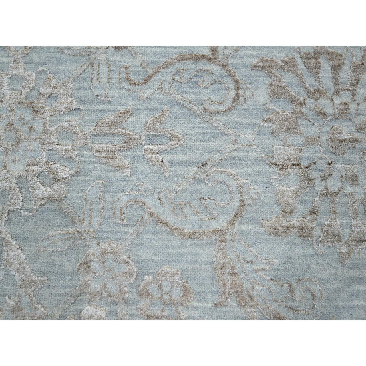 Transitional Wool & Silk Hand Knotted Rug Beige 9.1x12.1 -O076311