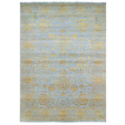 Transitional Wool & Silk Hand Knotted Rug Yellow 10.0x13.11 -O076312