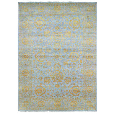 Transitional Wool & Silk Hand Knotted Rug Yellow 10.0x13.11 -O076312