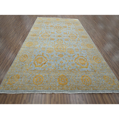 Transitional Wool & Silk Hand Knotted Rug Yellow 10.0x13.11 -O076312