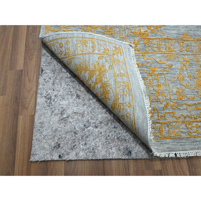 Transitional Wool & Silk Hand Knotted Rug Yellow 10.0x13.11 -O076312