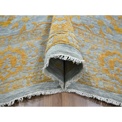 Transitional Wool & Silk Hand Knotted Rug Yellow 10.0x13.11 -O076312
