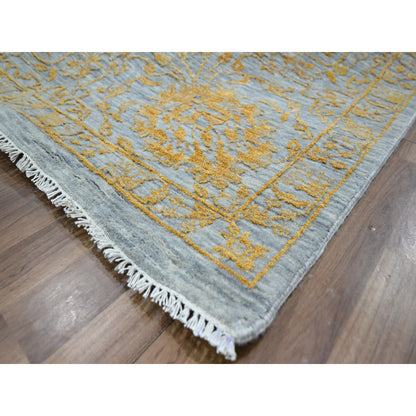 Transitional Wool & Silk Hand Knotted Rug Yellow 10.0x13.11 -O076312
