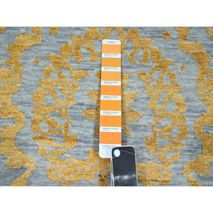 Transitional Wool & Silk Hand Knotted Rug Yellow 10.0x13.11 -O076312
