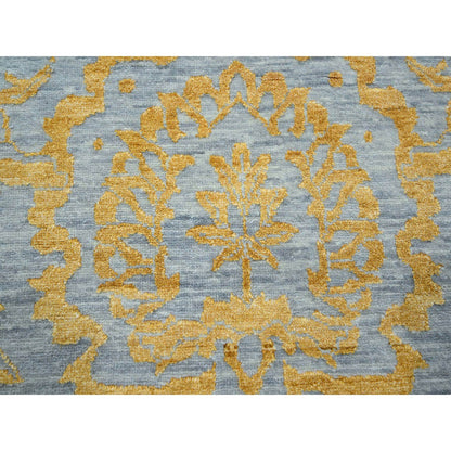 Transitional Wool & Silk Hand Knotted Rug Yellow 10.0x13.11 -O076312