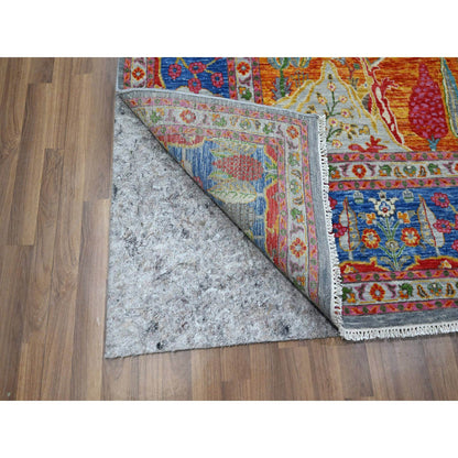 Tribal & Geometric Wool Hand Knotted Rug Blue 7.11x9.11 -O076313