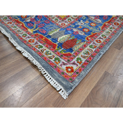 Tribal & Geometric Wool Hand Knotted Rug Blue 7.11x9.11 -O076313