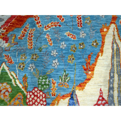 Tribal & Geometric Wool Hand Knotted Rug Blue 7.11x9.11 -O076313