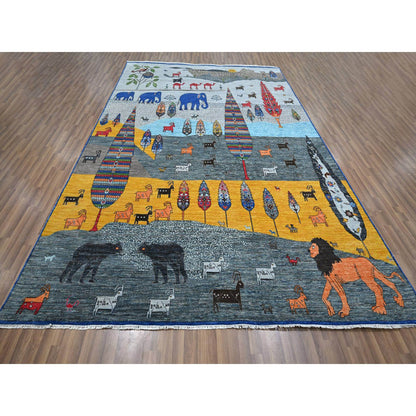 Tribal & Geometric Wool Hand Knotted Rug Grey 9.0x11.11 -O076314