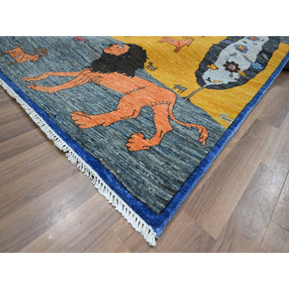 Tribal & Geometric Wool Hand Knotted Rug Grey 9.0x11.11 -O076314